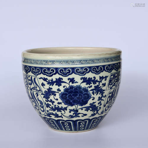 A Chinese Blue and White Sanskrit Porcelain Vat