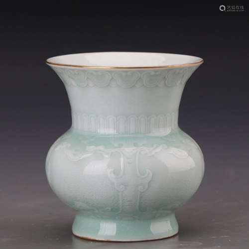 A Chinese Taotie Pattern Relief Gild Porcelain Vase