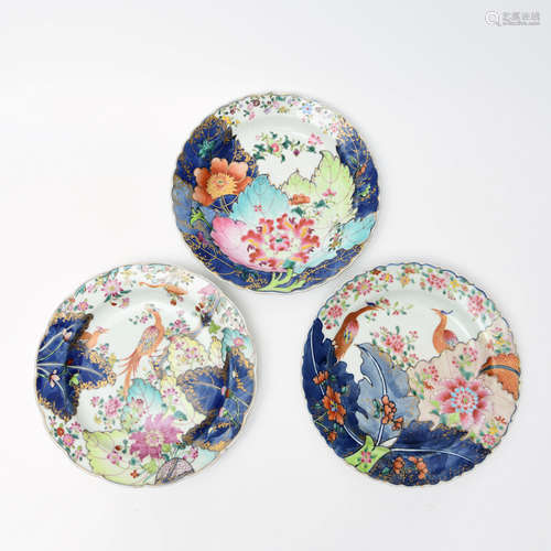 3pcs Chinese Floral Porcelain Cigarettes and Tobacco Plate