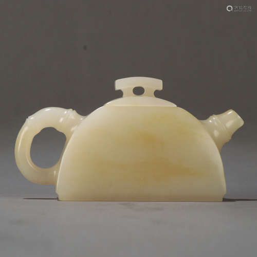 A Chinese Bamboo Pattern White Jade Wine Pot