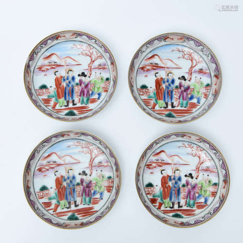 A Set of Chinese Famille Rose Figure Painted Porcelain Plate, 4pcs