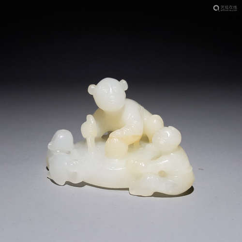 A Chinese Hetian Jade Carved Boy&beast Ornament