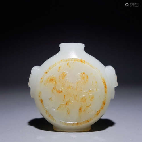 A Chinese Flower&Bird Pattern Carved Inscribed Hetian Jade Snuff Bottle