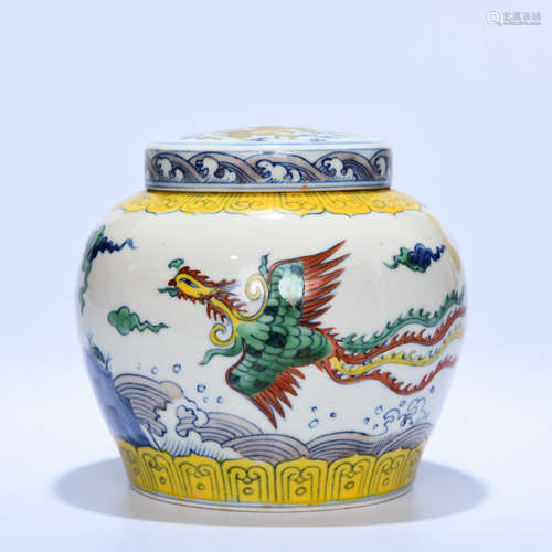 A Chinese Doucai Dragon&phoenix Pattern Porcelain Jar with Cover