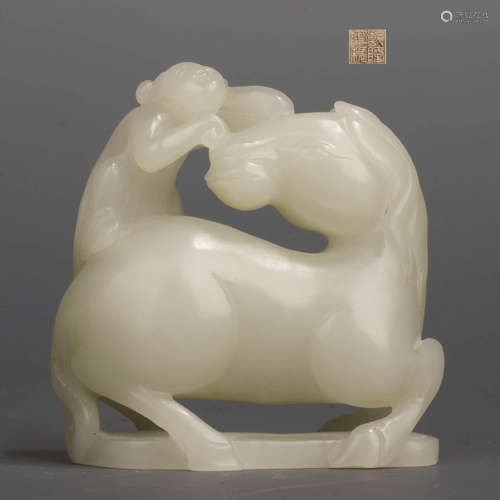 A Chinese Hetian Jade Carved Horse Ornament