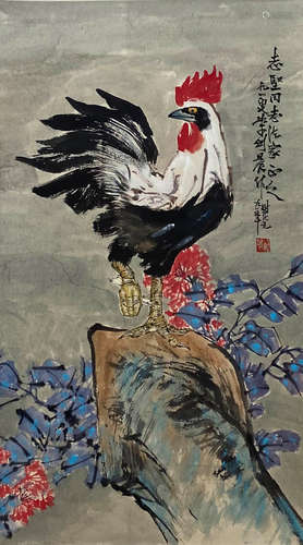 A Chinese Rooster Painting, Li jianchen Mark