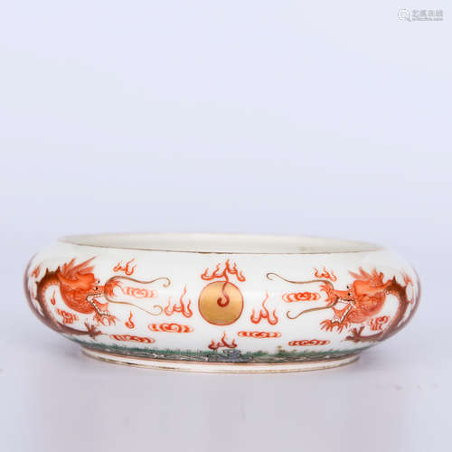 A Chinese Iron Red Dragon Pattern Porcelain Brush Washer