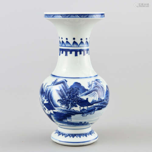 A Chinese Blue and White Landscape Porcelain Zun