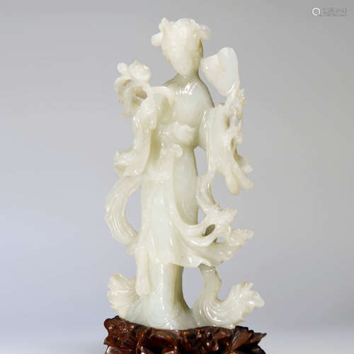 A Chinese Hetian Jade Carved Figure Statue