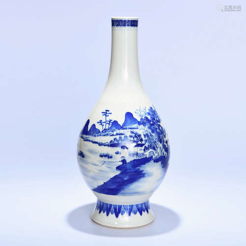 A Chinese Blue and White Landscape Porcelain Vase