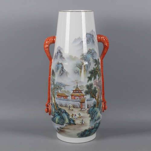 A Chinese Famille Rose Landscape Porcelain Zun