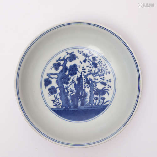 A Chinese Blue and White Painted Porcelain Plate