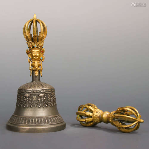 A Set of Chinese Gild Bronze Buddhist Instruments