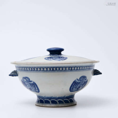 A Chinese Blue and White phoenix Pattern Porcelain Porridge Jar