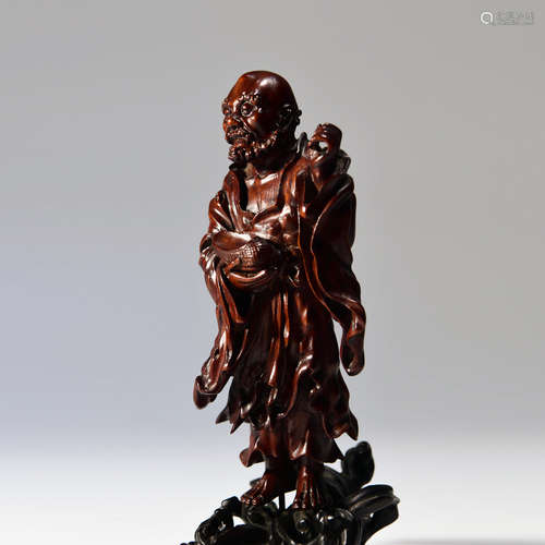 A Chinese Boxwood Carved Bodhidharma Statue