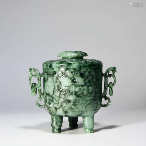 A Chinese Double Ears Jadeite Incense Burner