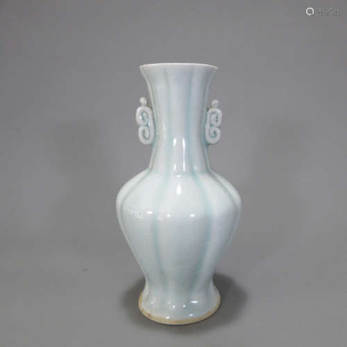 A Chinese Hutian Kiln Shadow blue glaze Porcelain Double Ears Vase