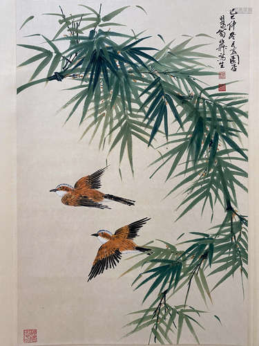 A Chinese Bamboo&bird Painting, Xie Zhiliu Mark