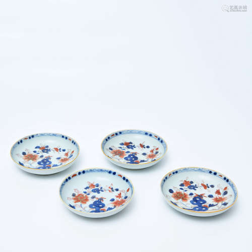 A Set of Chinese Blue and White Iron Red Floral Porcelain Plate, 4pcs