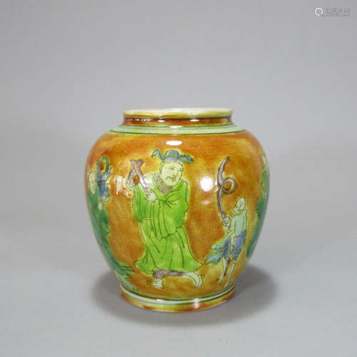 A Chinese Tricolour immortal Painted Porcelain Jar