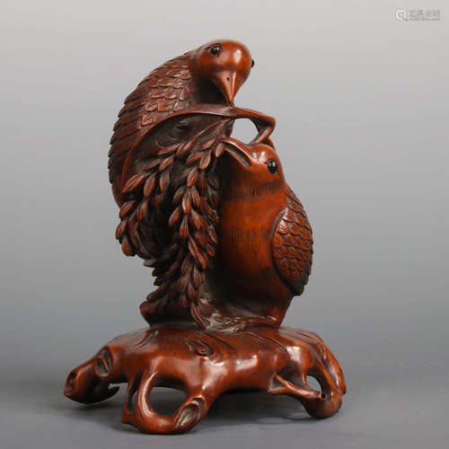 A Chinese Boxwood Carved Bird Ornament