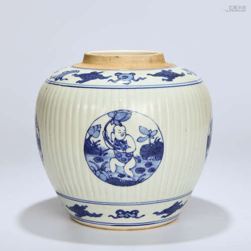 A Chinese Blue and White Child Painted Porcelain Jar