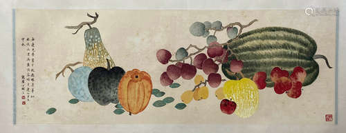 A Chinese Melon and fruit Painting, Ding Fuzhi Mark