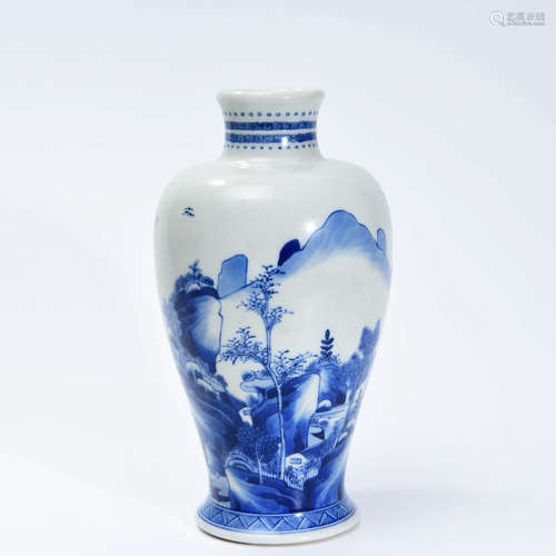 A Chinese Blue and White Landscape Porcelain Vase