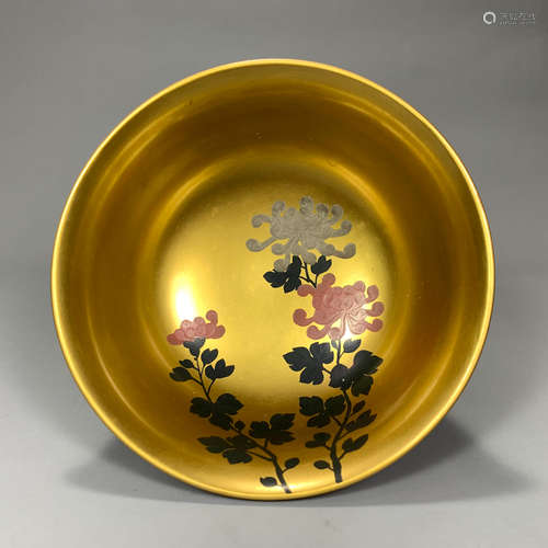 A Chinese Gold Painted Lacquer Floral Bowl