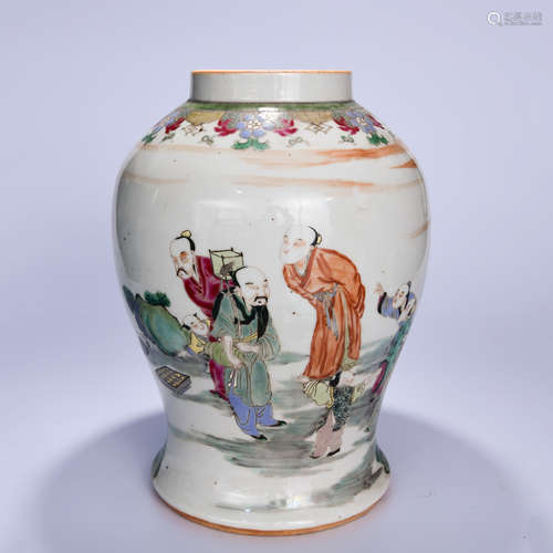 A Chinese Famille Rose Figure Painted Porcelain Jar