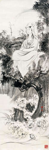张大千 己卯（1939年）作 1899～1983  水月观音  绘画 立轴  设色纸本