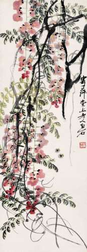 齐白石  1864～1957  紫藤蜜蜂  绘画 立轴  设色纸本