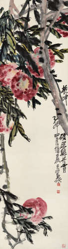 吴昌硕 乙卯（1915年）作 1844～1927  乾坤硕果悬丹霄  绘画 立轴  设色纸本