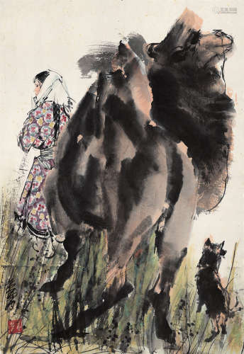 黄胄  1925～1997  骆驼少女  绘画 镜心  设色纸本