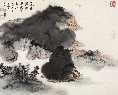 张大千 庚申（1980年）作 1899～1983  半天雨清  绘画 镜心  设色纸本