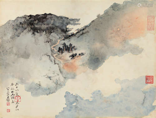 张大千 己未（1979年）作 1899～1983  溪山云屋  绘画 镜心  设色纸本