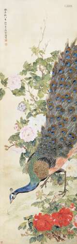 陆抑非 癸未（1943年）作 1908～1997  凤穿牡丹  绘画 立轴  设色绢本