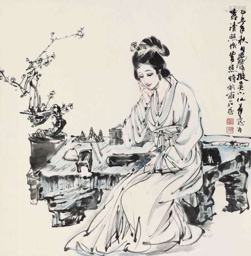 黄胄 乙丑（1985年）作 1925-1997  李清照像  绘画 立轴  设色纸本