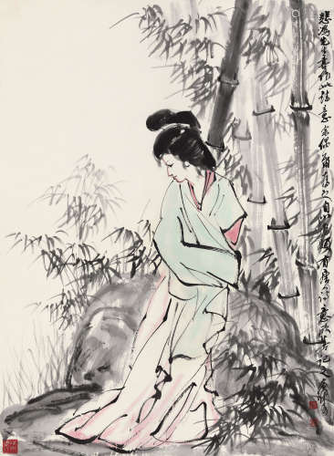 黄胄  1925-1997  唐人诗意图  绘画 立轴  设色纸本