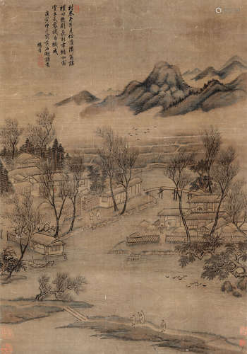 杨晋 庚寅（1710年）作 1644～1728  范石湖诗意图  绘画 立轴  设色绢本