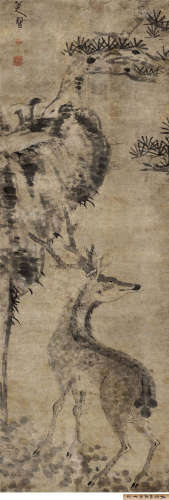 八大山人  1626～1705  松鹿图  绘画 立轴  水墨纸本