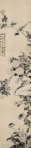 张敔  1734～1803  繁花引禽图  书法 立轴  水墨纸本