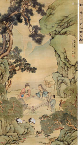 郑岱 己卯（1699年）作 清康熙  对弈图  绘画 立轴  设色绢本