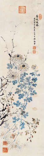 道光 甲申（1824年）作 1782～1850  菊杞延龄  绘画 立轴  设色纸本