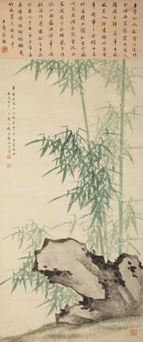 梅振瀛 壬戌（1922年）作 1843～1928  竹石图  绘画 立轴  设色绢本