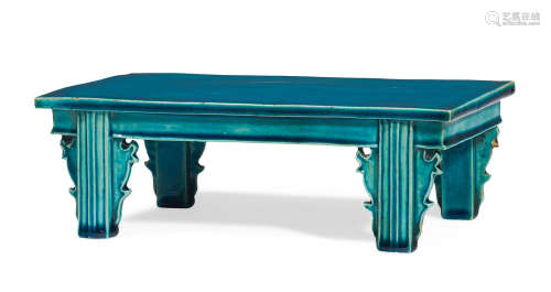 清康熙   孔雀绿釉长方形凳  清代单色釉瓷器