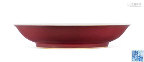 清乾隆   红釉盘  清代单色釉瓷器