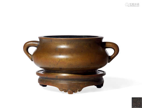 清早期 铜蚰龙耳炉  铜器