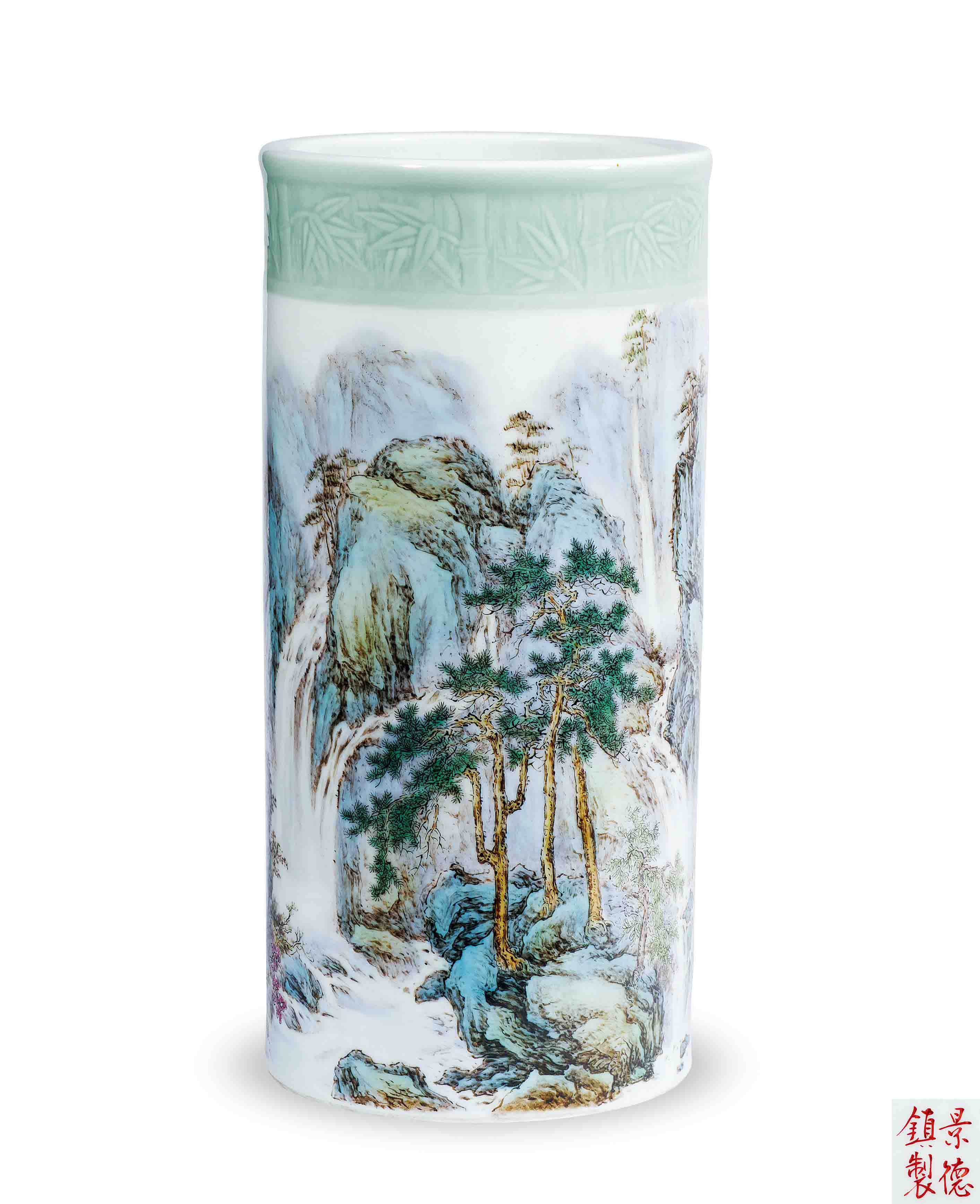 中国　景徳鎮製　薄胎粉彩　山水文　小瓶　5点　V　R4336美術品/アンティーク