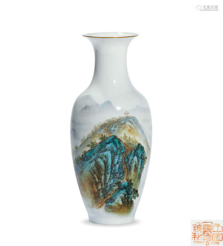 邹国均 60-70年代  （传） 粉彩山水薄胎瓷瓶  现当代及其它瓷器